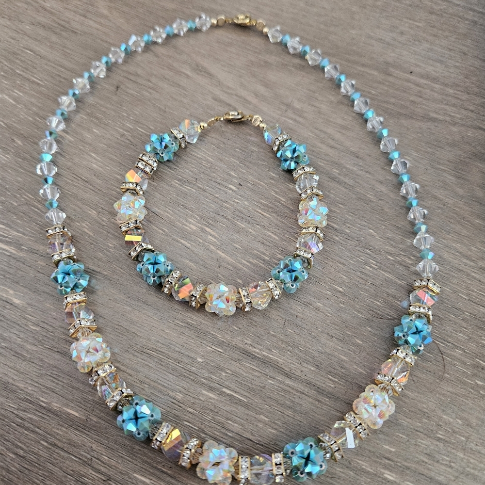 Swarovski Blue and Gold Necklace Sparkling Elegance